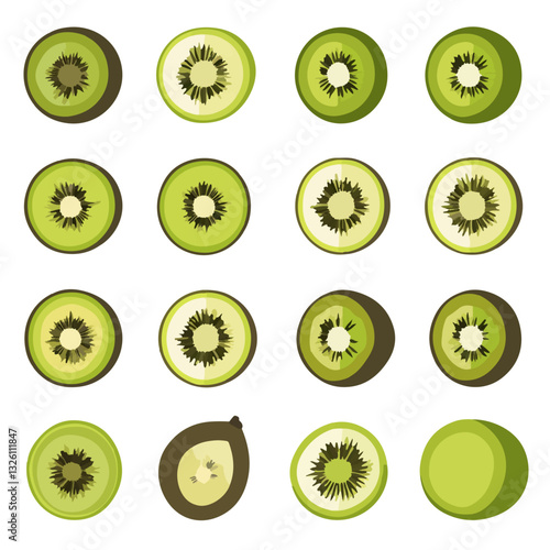 My Simple flat 2D icon kiwi set collection isolated on a white background, vector, flat design, animation design, simple flat 2D icon, minimalist design, clipart