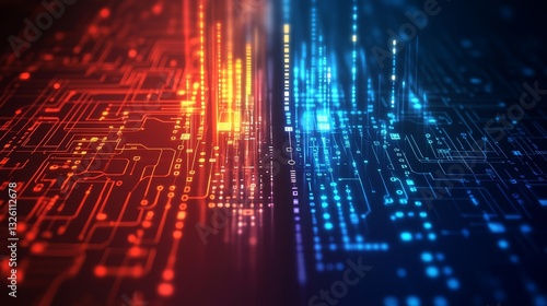 Abstract Technology Background  Brightly Colored Geometric Shapes  Data Flow  Soft Focus.