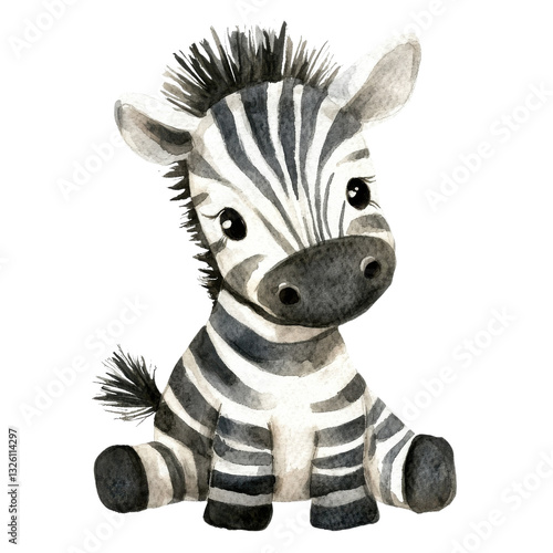 Adorable Watercolor Baby Zebra Clipart on transparent background.