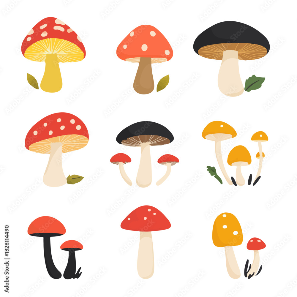 Very Simple flat 2D icon mushroom set isolated on a white background, vector, flat design, vector, flat design, animation design, flat 2D icon, minimalist design, vector Very Simple flat 2D icon mushroom set isolated on a white background, vector, flat design, vector, flat design, animation design, flat 2D icon, minimalist design, vector