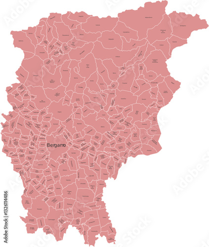 Vector image of the province of Bergamo with separate municipalities and editable labels