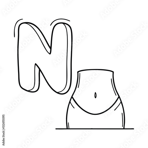 An Illustrations of Navel beside a letter N