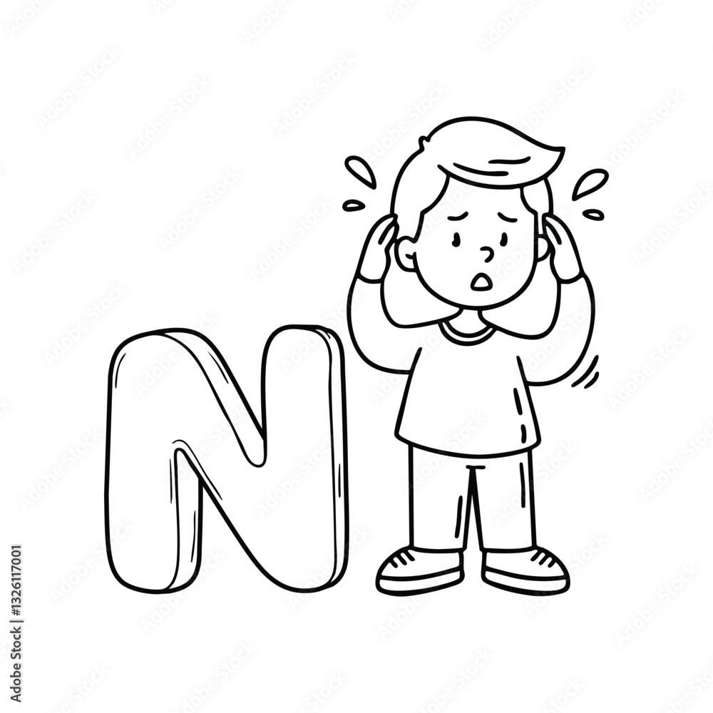 Obraz premium An Illustrations of Nervous beside a letter N