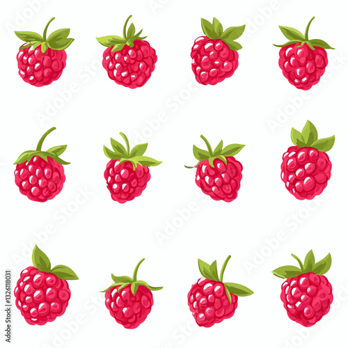 My Simple flat 2D icon raspberry set isolated on a white background, vector, flat design, vector, flat design, animation design, flat 2D icon, minimalist design, vector