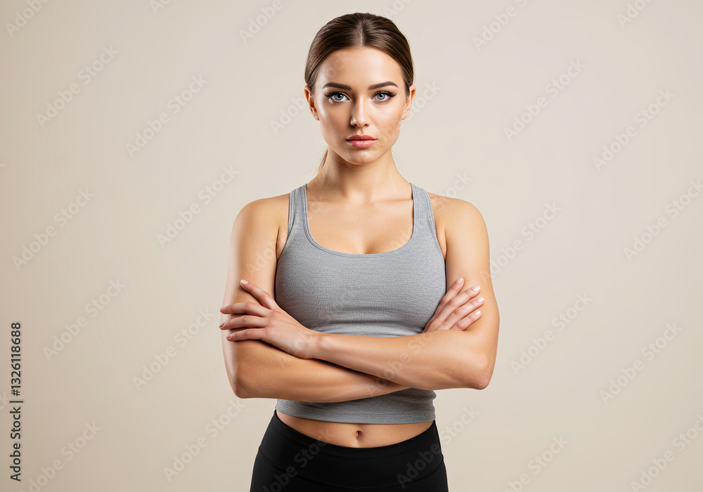 Sporty Woman Plain Tank Top and black leggings with Arms Crossed Sporty Woman Plain Tank Top and black leggings with Arms Crossed