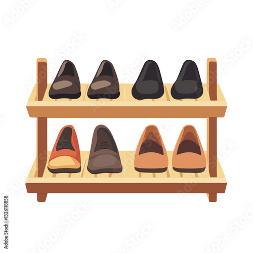 A Simple flat 2D icon wooden shoe rack isolated on a white background, vector, flat design, vector, flat design, animation design, flat 2D icon, minimalist design, vector