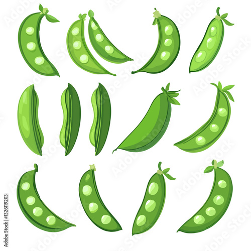 Very Simple flat 2D icon snap peas set isolated on a white background, vector, flat design, vector, flat design, animation design, flat 2D icon, minimalist design, vector