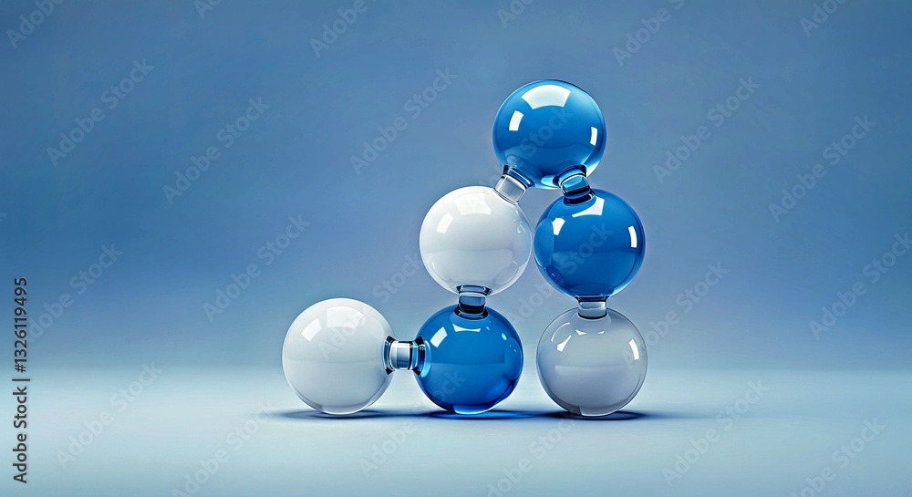 Interlocking Geometric Shapes, Crafted From Light Blue and White Translucent Materials Interlocking Geometric Shapes, Crafted From Light Blue and White Translucent Materials