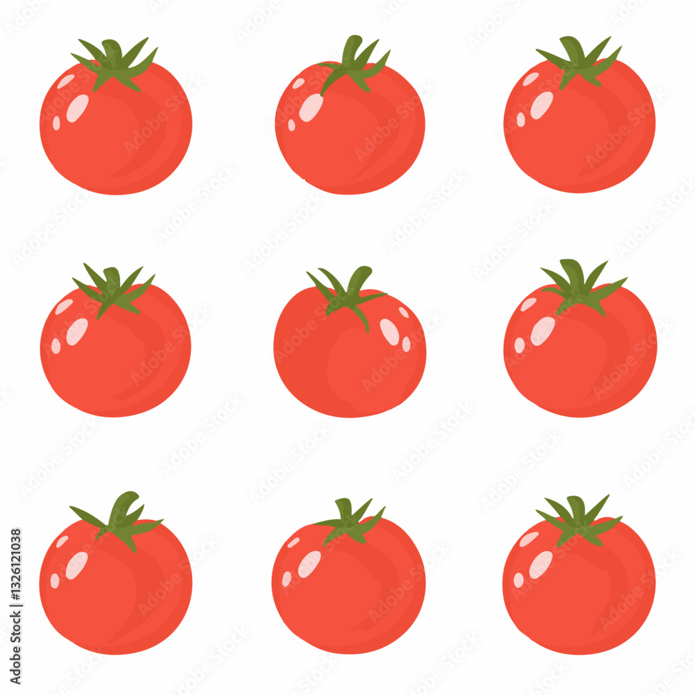 A Simple flat 2D icon tomato set isolated on a white background, vector, flat design, vector, flat design, animation design, flat 2D icon, minimalist design, vector A Simple flat 2D icon tomato set isolated on a white background, vector, flat design, vector, flat design, animation design, flat 2D icon, minimalist design, vector