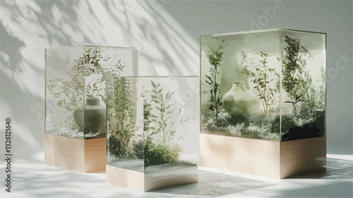 Three rectangular resin blocks of varying sizes are displayed on a white surface. Each block contains embedded dried botanicals including small flowers and greenery. The resin is clear, allowing