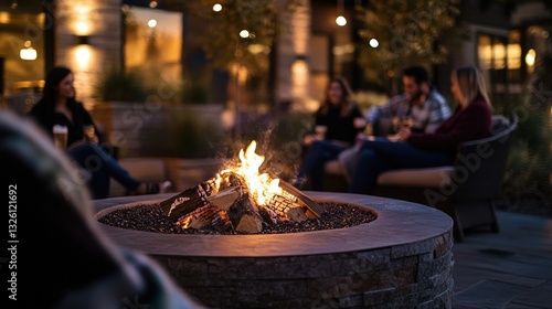 A group of people are gathered around a fire pit, enjoying each other's company
