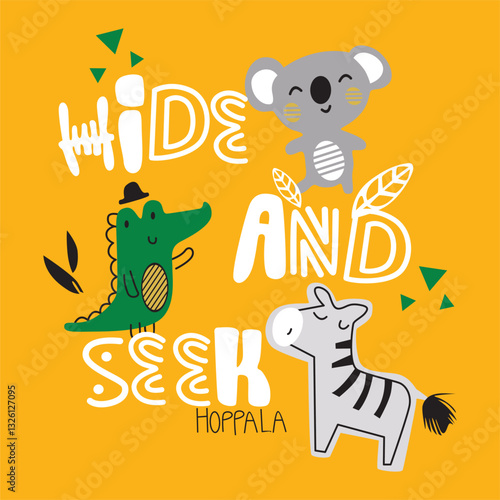 Hide and Seek cartoon hand drawn illustration 