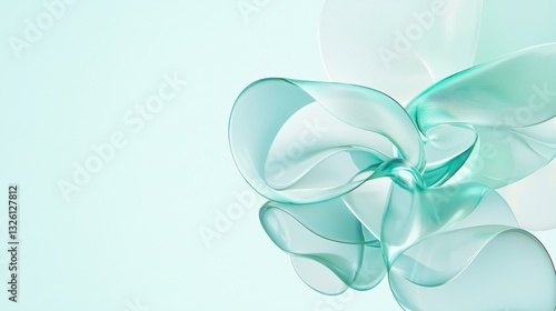 A digital rendering of a translucent, flowing, and organic shape resembling a flower or abstract plant.