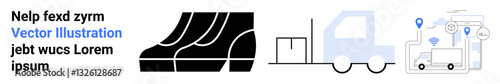 Shipping boxes, truck, and location pins depicting delivery tracking and logistics. Ideal for supply chain, e-commerce, delivery app, transportation, freight forwarding, courier flat landing page
