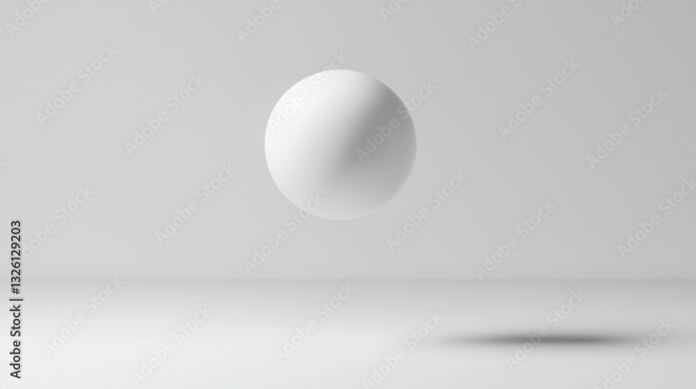 A white sphere is suspended in mid-air against a plain gray background. A white sphere is suspended in mid-air against a plain gray background.