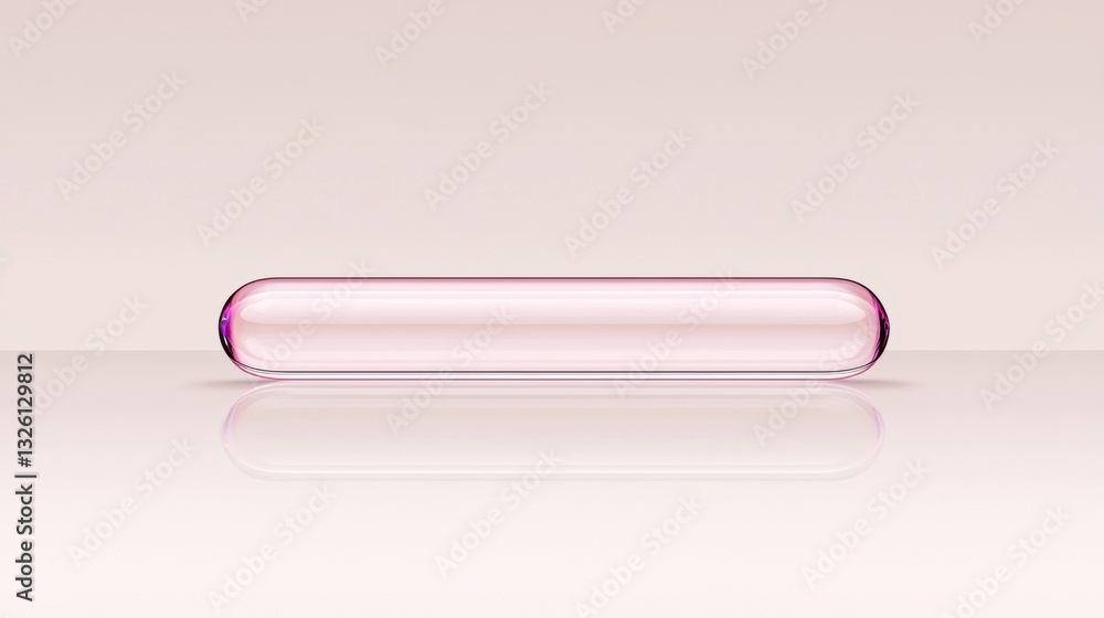 A pink, cylindrical object with a reflective surface sits on a reflective surface. A pink, cylindrical object with a reflective surface sits on a reflective surface.