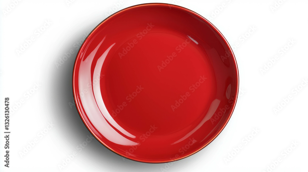 Vibrant red plate on white background for dining and decor concepts Vibrant red plate on white background for dining and decor concepts