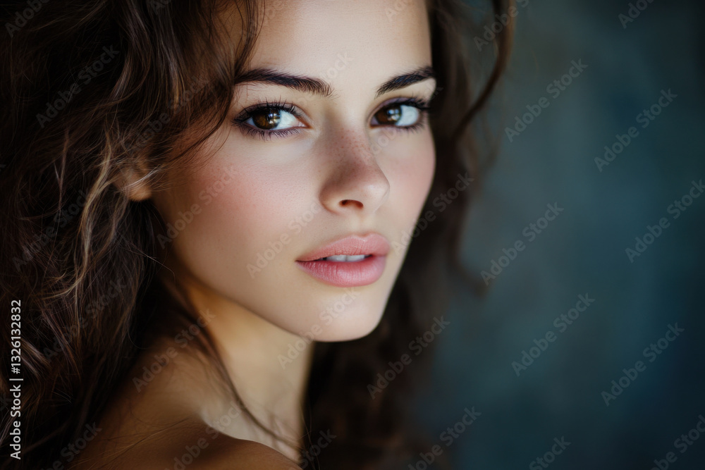 Beautiful woman with brown hair posing for beauty portrait Beautiful woman with brown hair posing for beauty portrait