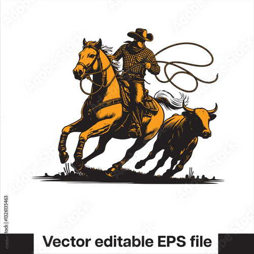 Cowboy lassoing  calf vector
