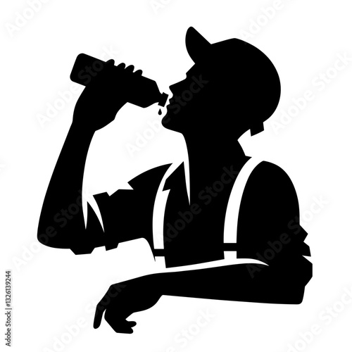 Construction worker drinking water silhouette