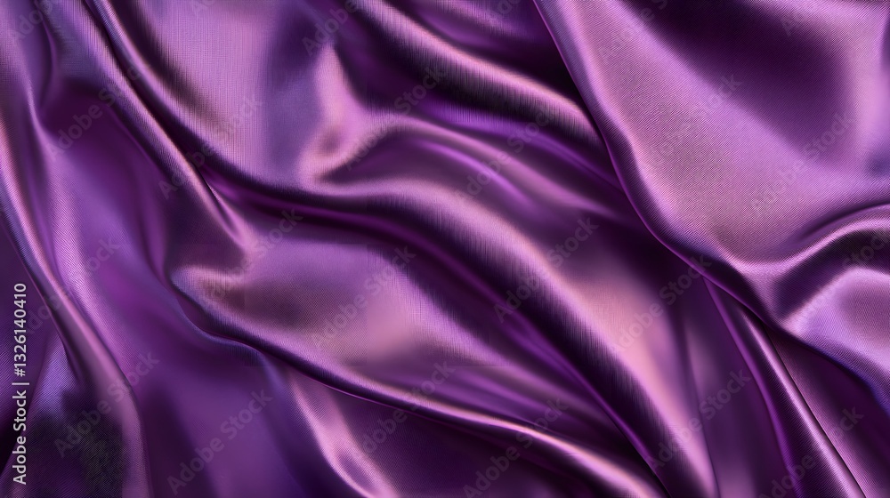 Fototapeta premium 19. A shiny purple silk satin curtain flowing gently, with ruffled edges, exuding elegance and luxury in a romantic setting
