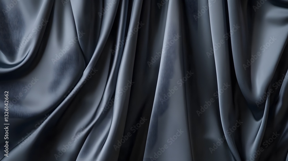 Obraz premium 23. A soft, shiny dark grey silk satin fabric curtain elegantly draped for a refined and romantic birthday celebration
