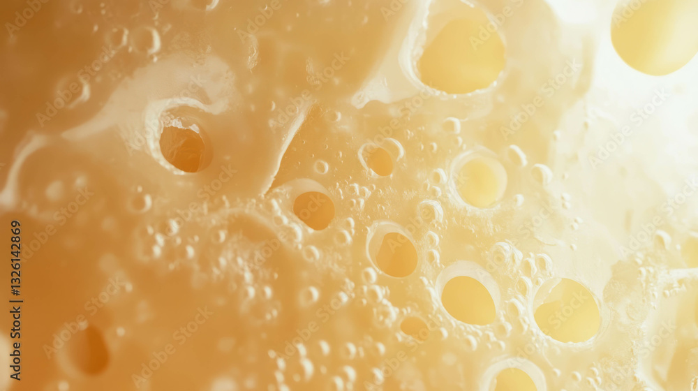 Close-up of swiss cheese texture with holes for culinary design Close-up of swiss cheese texture with holes for culinary design