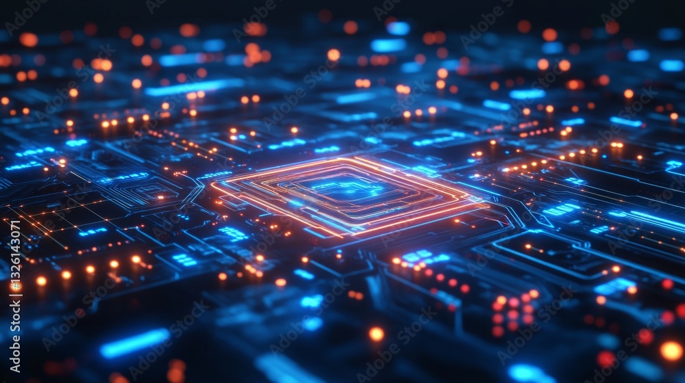 Fototapeta premium Futuristic Technology Circuit Board with Bright Electric Connections