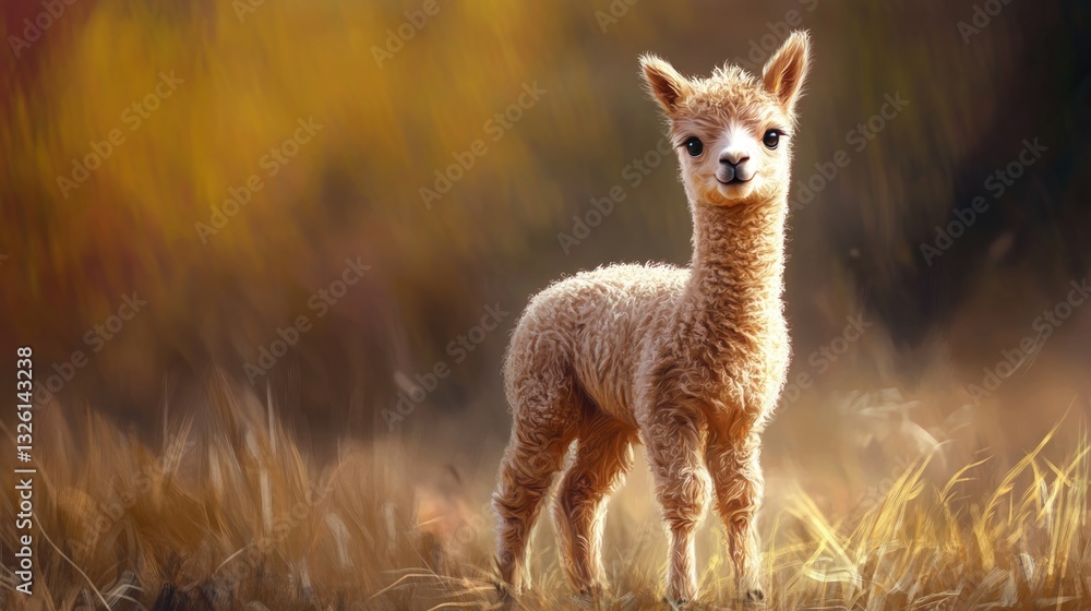 Obraz premium A Gentle Llama Lamb Stands Gracefully in a Golden Field