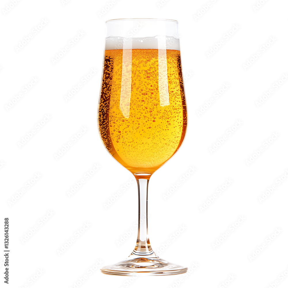 A Crisp Golden Beer, Perfectly Poured, Effervescing With Tiny Bubbles In A Tall Elegant Glass Against A Bright Isolated on Transparent Background A Crisp Golden Beer, Perfectly Poured, Effervescing With Tiny Bubbles In A Tall Elegant Glass Against A Bright Isolated on Transparent Background