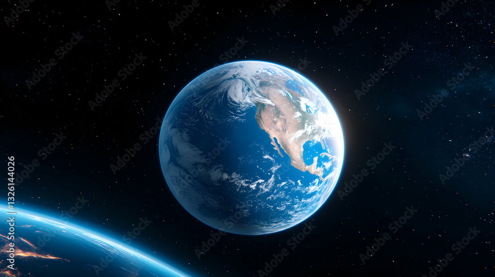 Realistic Earth and Ocean View from Space at Night Realistic Earth and Ocean View from Space at Night