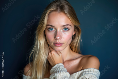 Young Woman in Off-the-Shoulder Sweater, photo