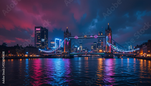 tower bridge London at colorful night.