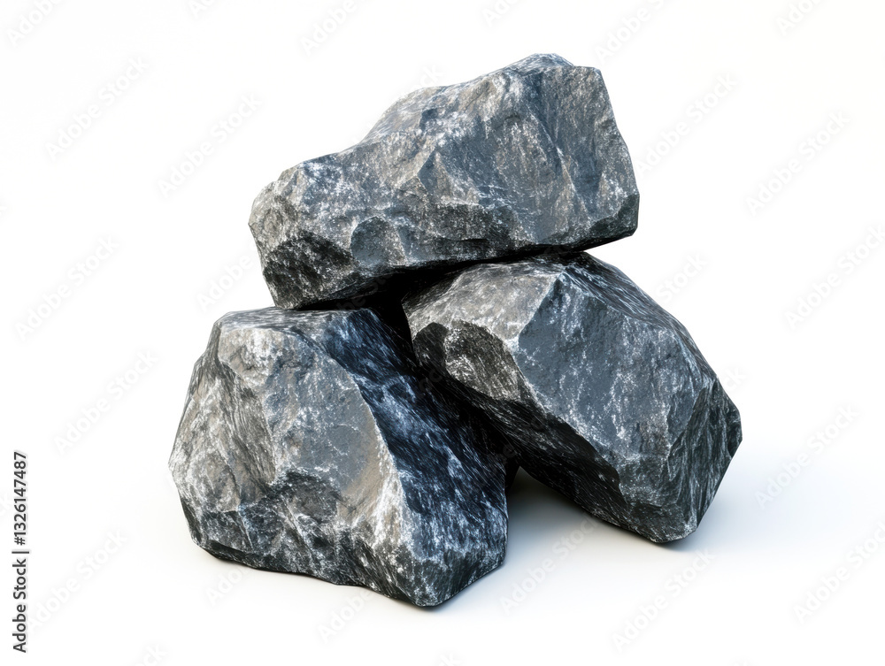 Natural black rocks stacked on a white surface with texture Natural black rocks stacked on a white surface with texture