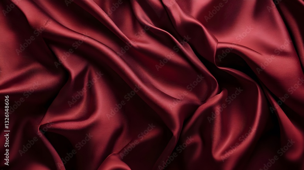 Obraz premium 40. A soft and shiny burgundy red silk satin curtain, draped beautifully with ruffled edges, perfect for a romantic festival or elegant occasion