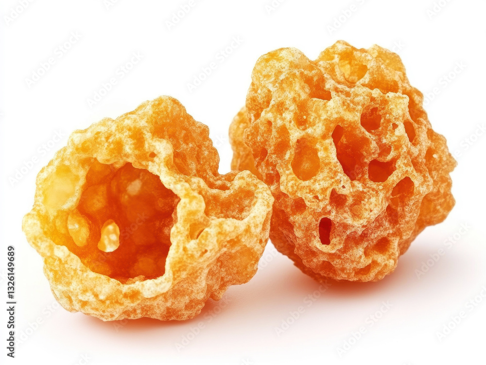 Fried honeycomb snack on a white background for dessert lovers Fried honeycomb snack on a white background for dessert lovers