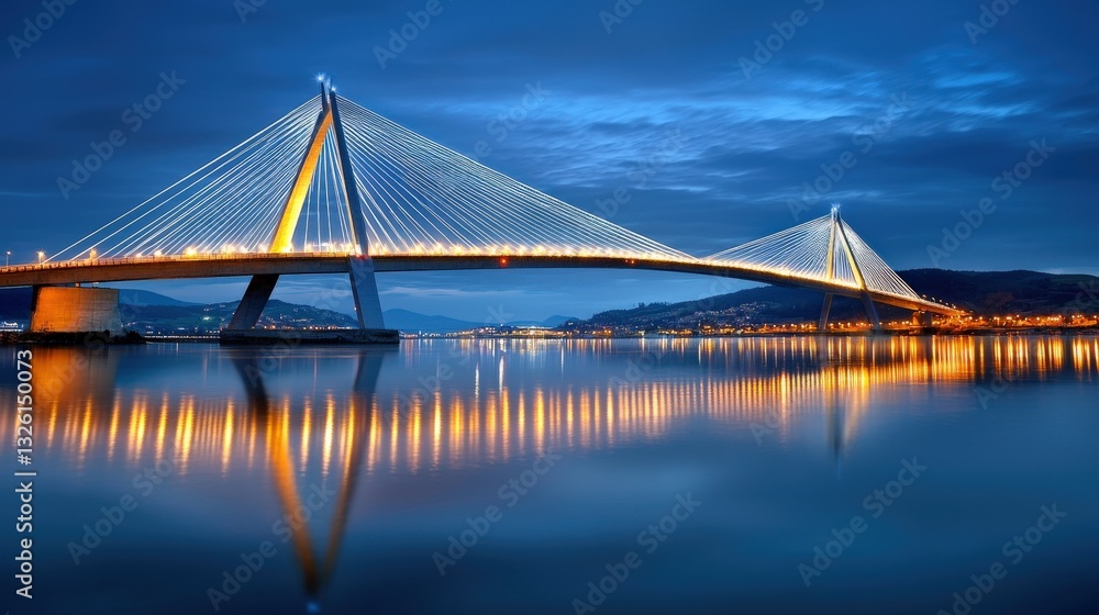 Obraz premium A bridge of light connecting two cities over a river
