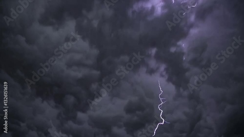 Lightning Strike in Dark Stormy Clouds, Time Lapse  Electric Lightning Illuminating Dramatic Sky During Thunderstorm Stock Video 4K Ultra Full HD Stock Weather Video Footage Download