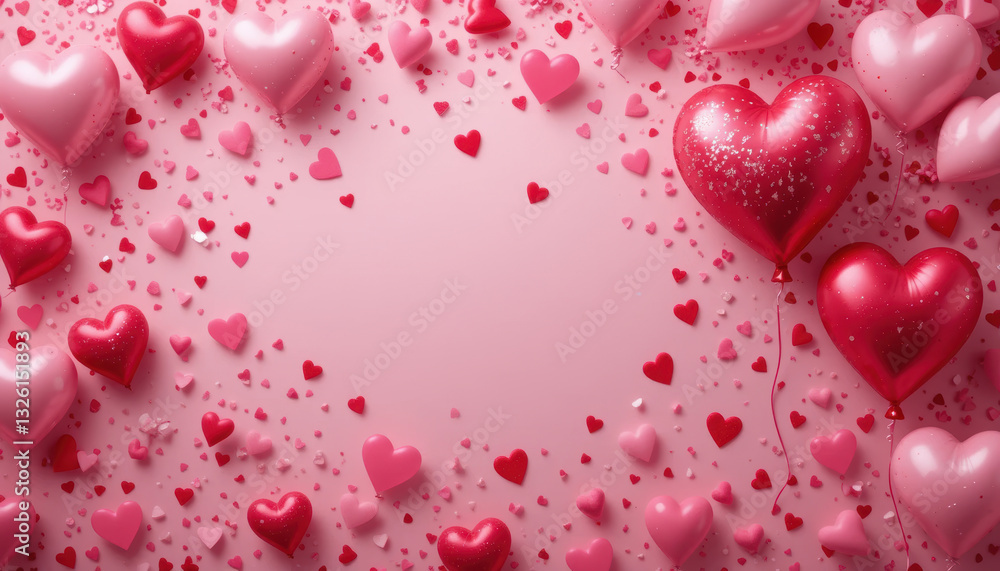 Colorful heart shaped balloons and confetti create festive atmosphere for celebrations Colorful heart shaped balloons and confetti create festive atmosphere for celebrations