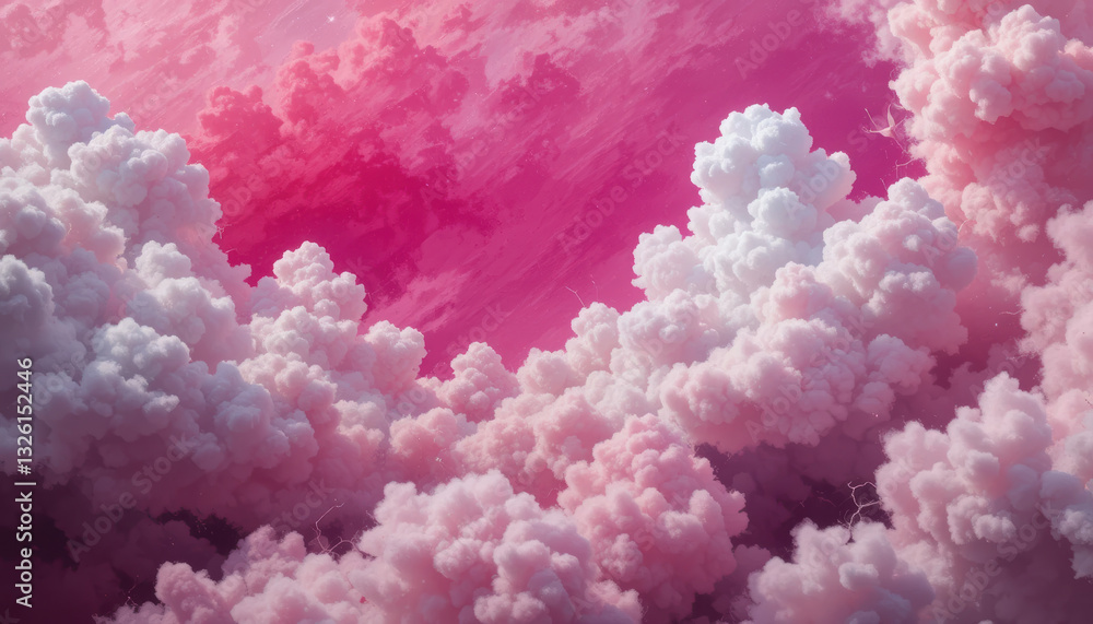 Fototapeta premium Dreamy pink clouds fill sky, creating serene and whimsical atmosphere