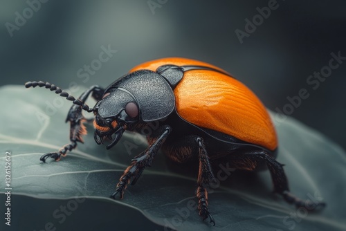 A pixel art beetle on a leaf, with tiny animated details like shimmering colors on its shell and a light breeze moving the leaf photo