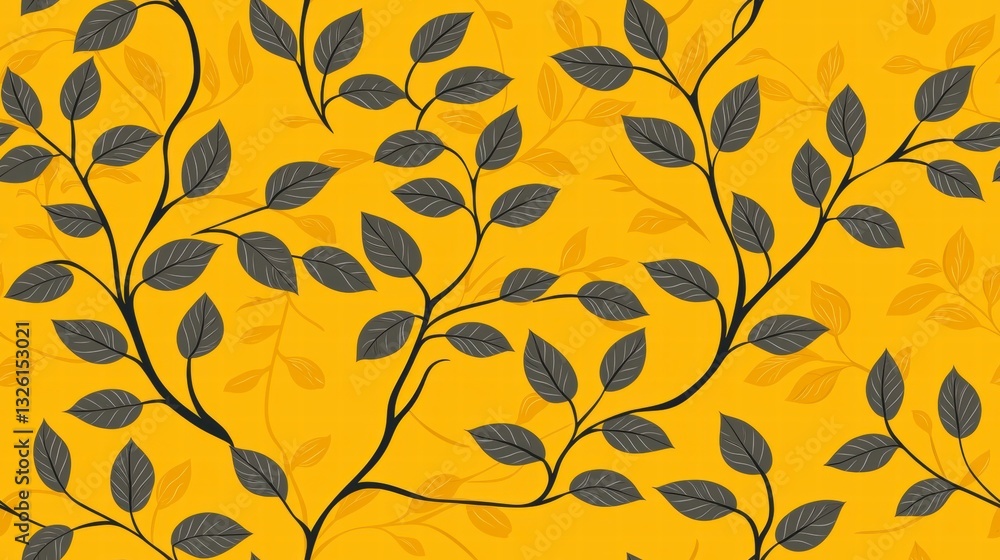 Seamless pattern with Botanical pattern on yellow background