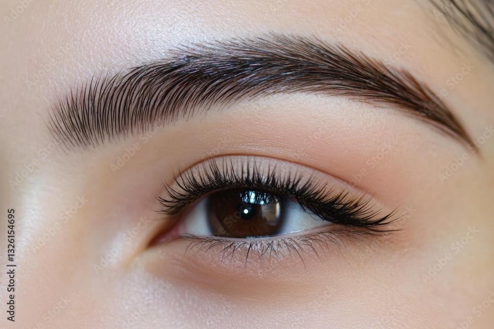 Close up of perfectly healed powder brows enhancing natural beauty for a polished look Generative AI Close up of perfectly healed powder brows enhancing natural beauty for a polished look Generative AI