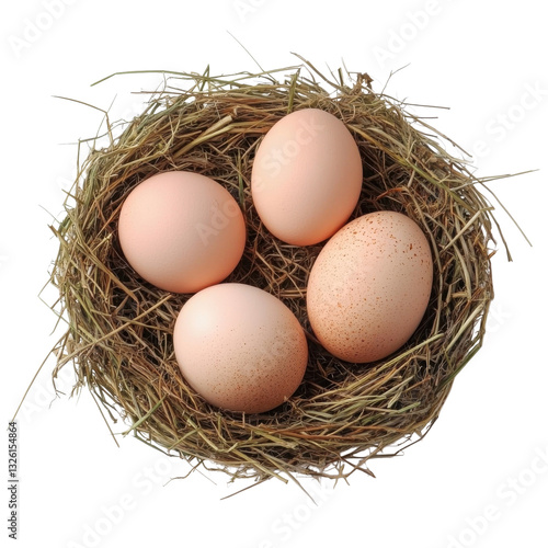 Chicken Eggs in Straw Nest on transparent background. photo