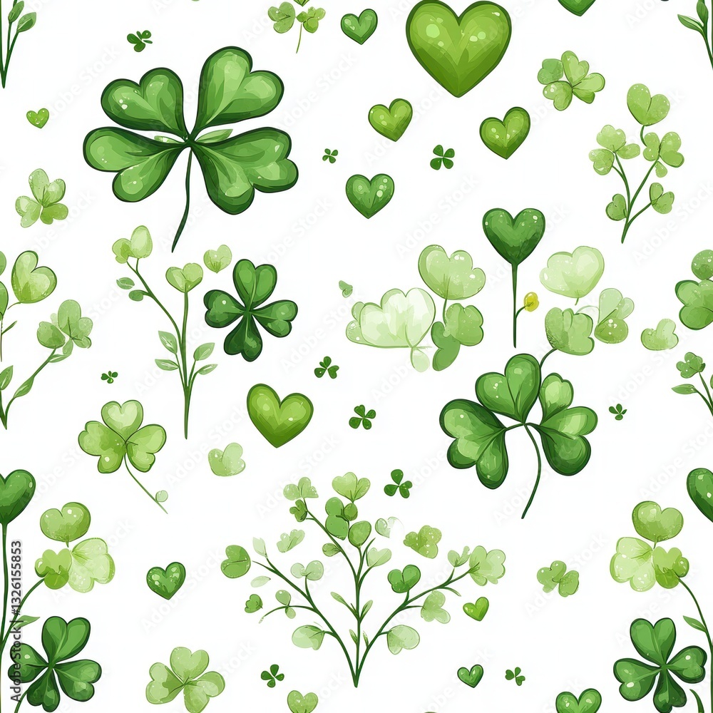 Seamless pattern with Floral pattern with clovers and hearts Seamless pattern with Floral pattern with clovers and hearts