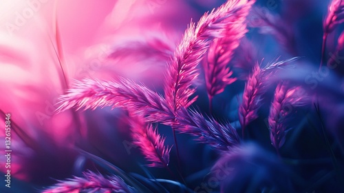 Vibrant pink feathery grass at dusk