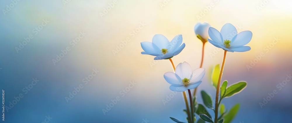 Naklejka premium Nature's Serenity White Flowers Blooming by the Water Relaxing Environment Close-Up View Tranquility Concept