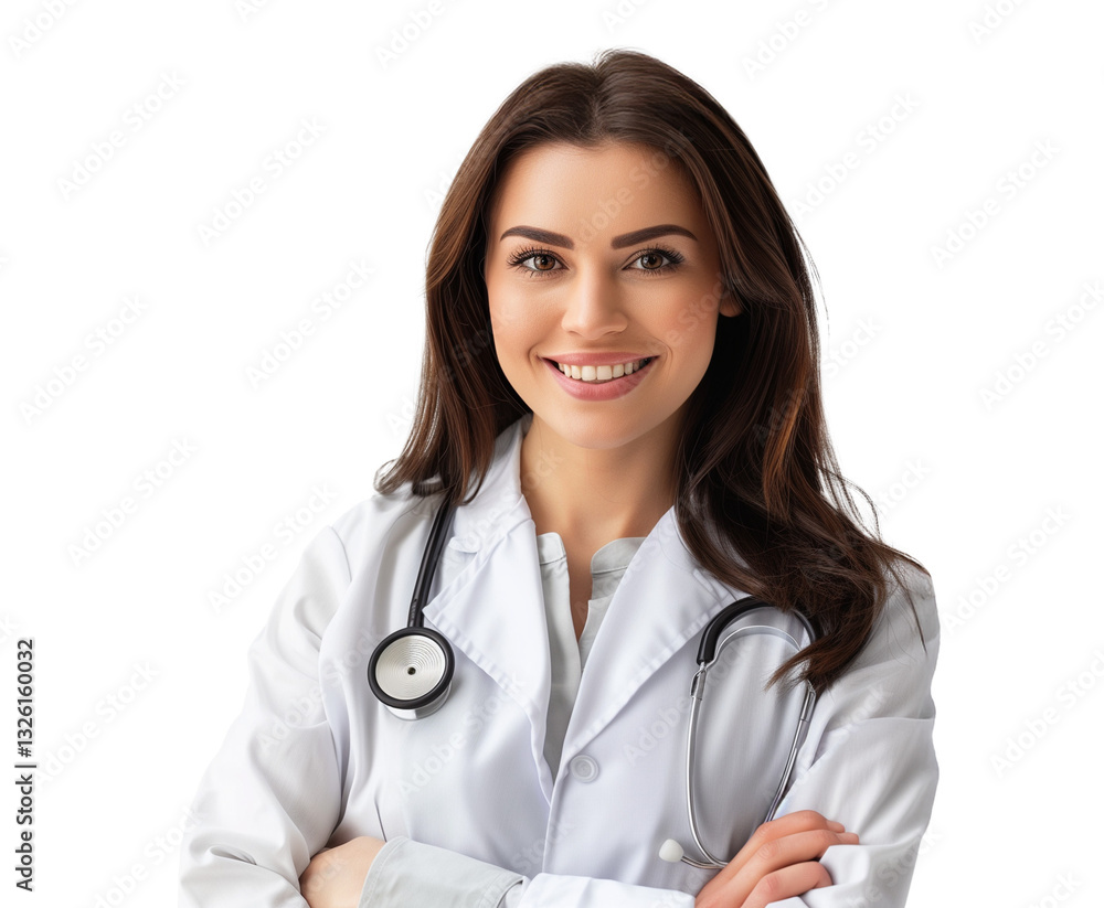Happy female doctor with stethoscope on transparent background Happy female doctor with stethoscope on transparent background