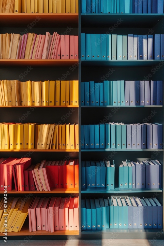 Fototapeta premium A bookshelf filled with various colorful books