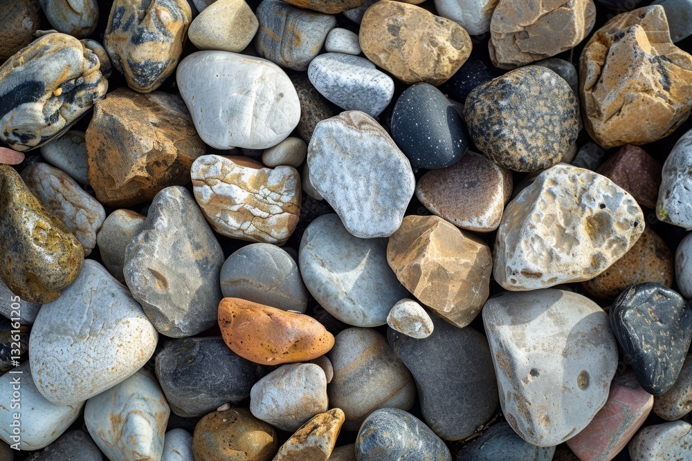 Close-Up View of Assorted Smooth Pebbles on Natural Surface Close-Up View of Assorted Smooth Pebbles on Natural Surface